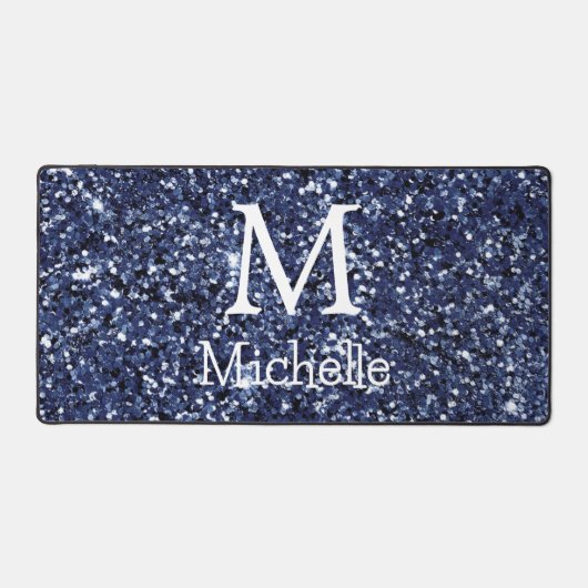 Monogram Initial Name Navy Glitzer Schreibtischunterlage (Vorderseite)