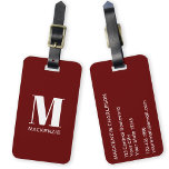 Monogram Initial Name Simple Burgundy Gepäckanhänger<br><div class="desc">Moderne Typografie minimalistisch monogramm Anfangsname Design in weiß auf burgundy,  die geändert werden kann,  um personalisieren.</div>