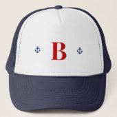 Monogram Initial Nautical Marine Navy Blue Anchor Truckerkappe (Vorderseite)