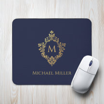 Monogram Initial Navy Blue Imitats Gold Wappen Ele