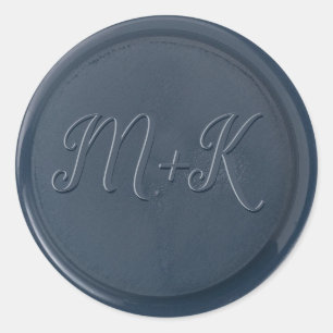 Monogram-Initial-Navy-Blue-Wax-Siegel-Sticker Runder Aufkleber