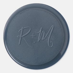 Monogram-Initial-Navy-Blue-Wax-Siegel-Sticker Runder Aufkleber