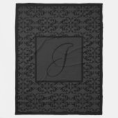Monogram Initial on Black Damask  Fleecedecke (Vorderseite)