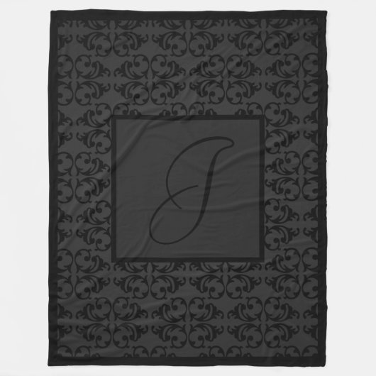 Monogram Initial on Black Damask  Fleecedecke (Vorderseite)