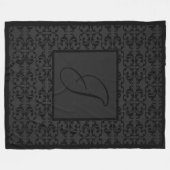 Monogram Initial on Black Damask  Fleecedecke (Vorderseite (Horizontal))