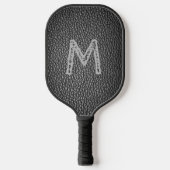 Monogram Initial on Black Leather Grains Print Pickleball Schläger (Vorderseite)