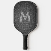 Monogram Initial on Black Leather Grains Print Pickleball Schläger (Rückseite)