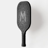 Monogram Initial on Black Leather Grains Print Pickleball Schläger (Links)