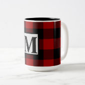 Monogram Initial on Red and Black Buffalo Kariert Zweifarbige Tasse (VorderseiteRechts)