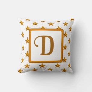 Monogram Initial Orange Gold Celestial Star Decke Kissen