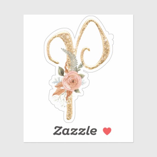 Monogram, Initial P Gold Glitzer Peony Rose Floral Aufkleber (Blatt)