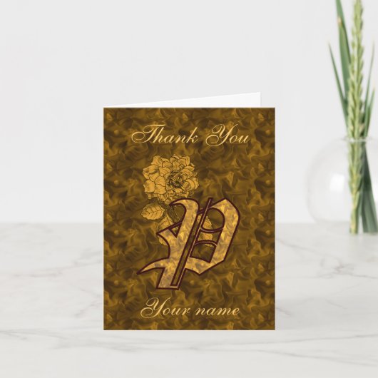 Monogram Initial P Gold Satin Peony Personalized Dankeskarte (Vorderseite)