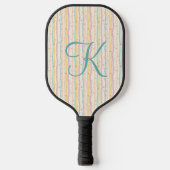 Monogram, Initial Pastel Florals Stripe Circle Aqu Pickleball Schläger (Vorderseite)
