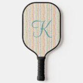 Monogram, Initial Pastel Florals Stripe Circle Aqu Pickleball Schläger (Rückseite)
