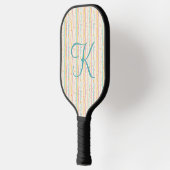 Monogram, Initial Pastel Florals Stripe Circle Aqu Pickleball Schläger (Links)
