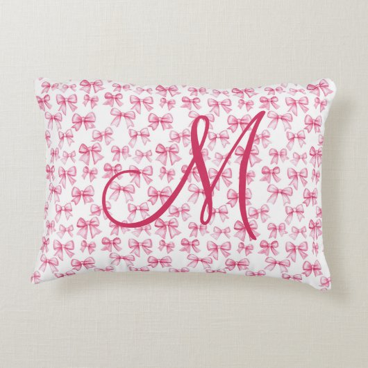 Monogram Initial Pink Bow Coquette Ästhetische Gir Dekokissen (Rückseite)