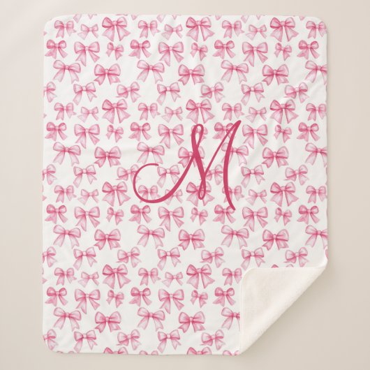 Monogram Initial Pink Bow Coquette Ästhetische Gir Sherpadecke (Vorderseite)