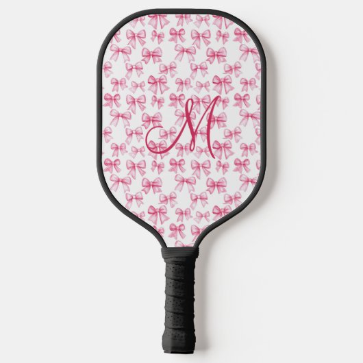 Monogram Initial Pink Bow Coquette Ästhetisches Ge Pickleball Schläger (Rückseite)