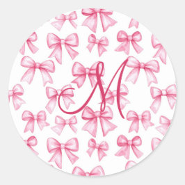 Monogram Initial Pink Bow Coquette Ästhetisches Ge Runder Aufkleber
