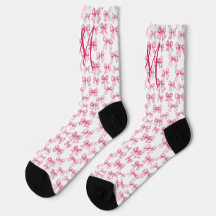 Monogram Initial Pink Bow Coquette Ästhetisches Ge Socken