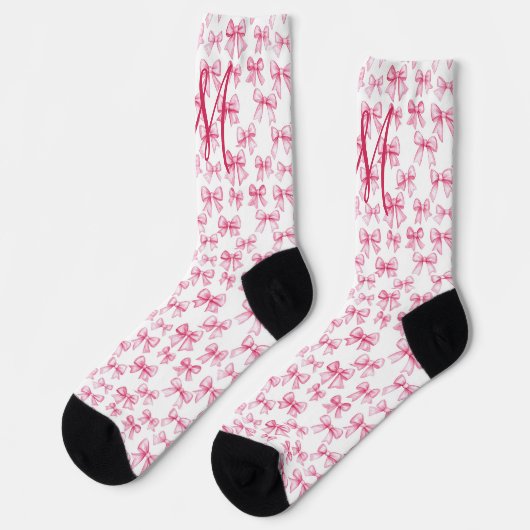 Monogram Initial Pink Bow Coquette Ästhetisches Ge Socken (Linkes Detail)