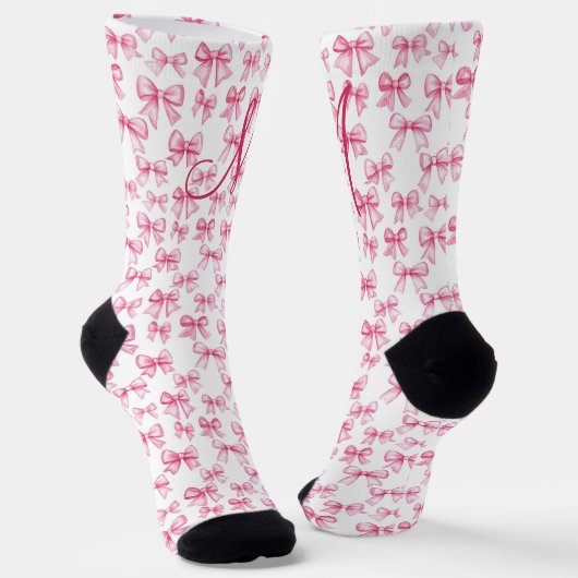 Monogram Initial Pink Bow Coquette Ästhetisches Ge Socken (Gewinkelt)