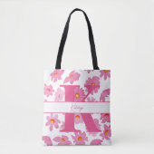 Monogram, Initial Pink Daisies Watercolor Blume Tasche (Vorderseite)