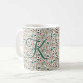 Monogram Initial Pink Green Watercolor Florals  Kaffeetasse (Vorderseite Links)