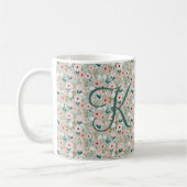 Monogram Initial Pink Green Watercolor Florals  Kaffeetasse (Links)