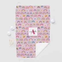 Monogram Initial Pink Rainbow Golf Handtuch