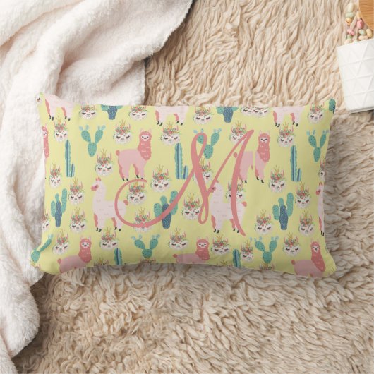 Monogram Initial Pink Yellow Llama Kinderzimmer fü Lendenkissen (Decke)