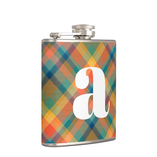 Monogram Initial Rustic Wedding Tartan Plaid Flachmann (Rechts)