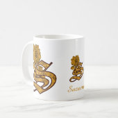 Monogram Initial S Elegant Gold Peony Personalized Kaffeetasse (Vorderseite Links)