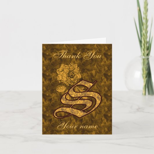 Monogram Initial S Gold Satin Peony Personalized Dankeskarte (Vorderseite)
