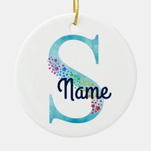 Monogram Initial S Rainbow Star Design Keramik Ornament