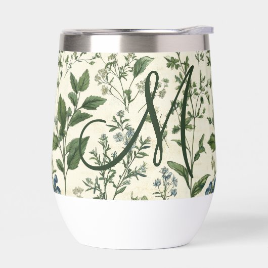 Monogram Initial Sage Green Botanical Florals Gift (Links)
