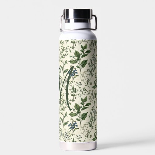 Monogram Initial Sage Green Botanical Florals Gift Trinkflasche (Rückseite)