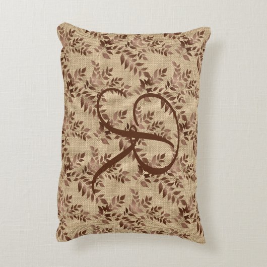 Monogram, Initial Script Brown Rose Gold-Blätter Dekokissen (Rückseite(Vertikal))