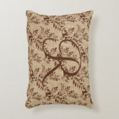 Monogram, Initial Script Brown Rose Gold-Blätter Dekokissen (Vorderseite(Vertikal))