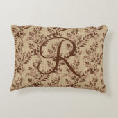 Monogram, Initial Script Brown Rose Gold-Blätter Dekokissen (Rückseite)