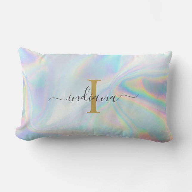 Monogram Initial Script Holographic Abstrakte Mama Lendenkissen (Vorderseite)