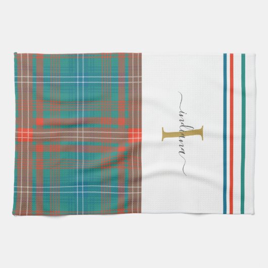 Monogram Initial Script Kariert Rustic Holiday Geschirrtuch (Horizontal)