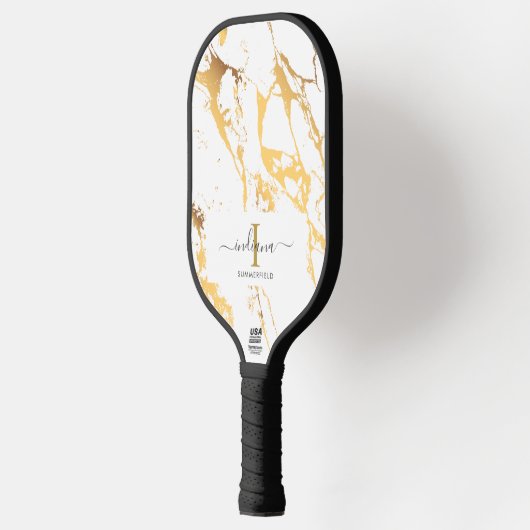 Monogram, Initial Script Name Gold Marble Pickleball Schläger (Links)