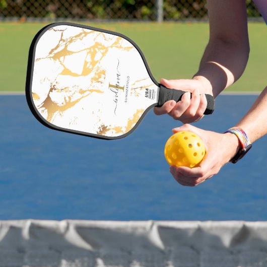 Monogram, Initial Script Name Gold Marble Pickleball Schläger (InSitu)