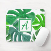 Monogram Initial Simple Green Nature Blätter Mousepad (Mit Mouse)