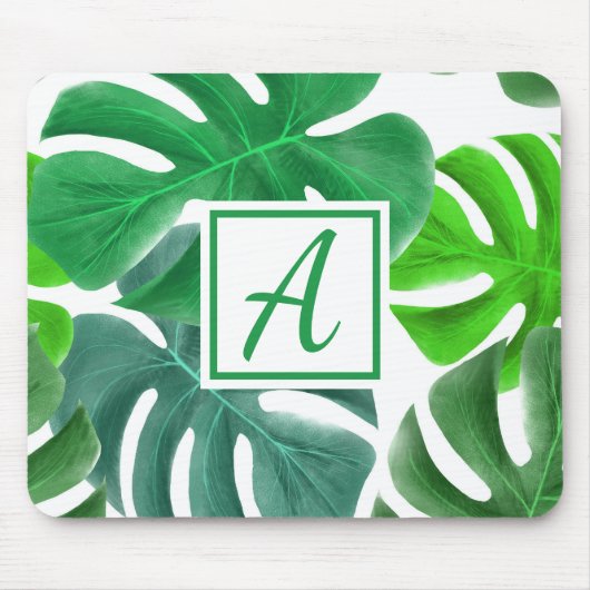 Monogram Initial Simple Green Nature Blätter Mousepad (Vorne)