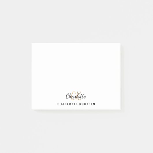 Monogram Initial-Skript weiß schwarz Post-it Klebezettel (Vorderseite)