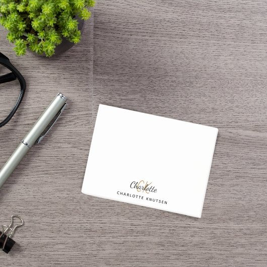 Monogram Initial-Skript weiß schwarz Post-it Klebezettel