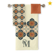 Monogram Initial Spanish Tiles Flower Pattern  Badhandtuch Set
