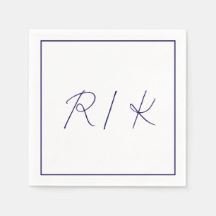 Monogram, Initial Stylish Letters Navy Blue Weddin Serviette